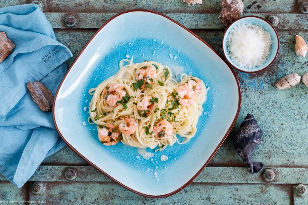 Capellini mit Garnelen in Zitronen Sahnesoße - emmikochteinfach