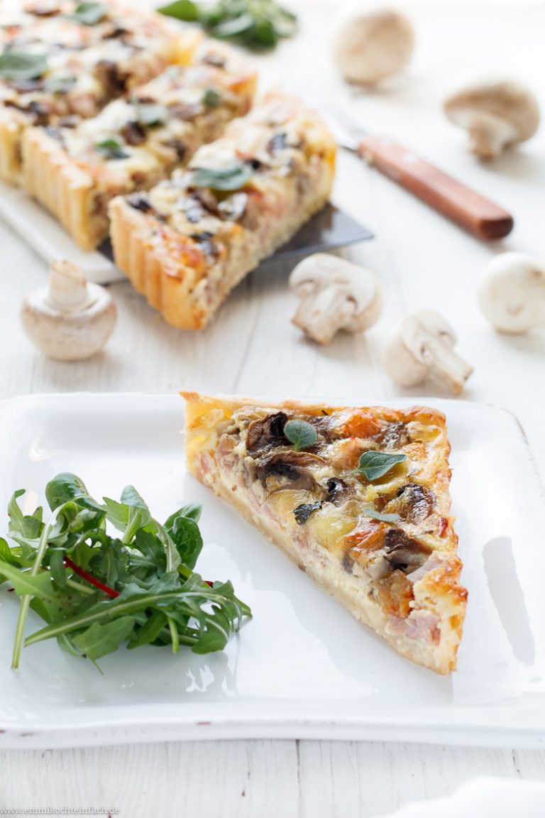 Schinken Quiche mit Champignons und Mozzarella - emmikochteinfach