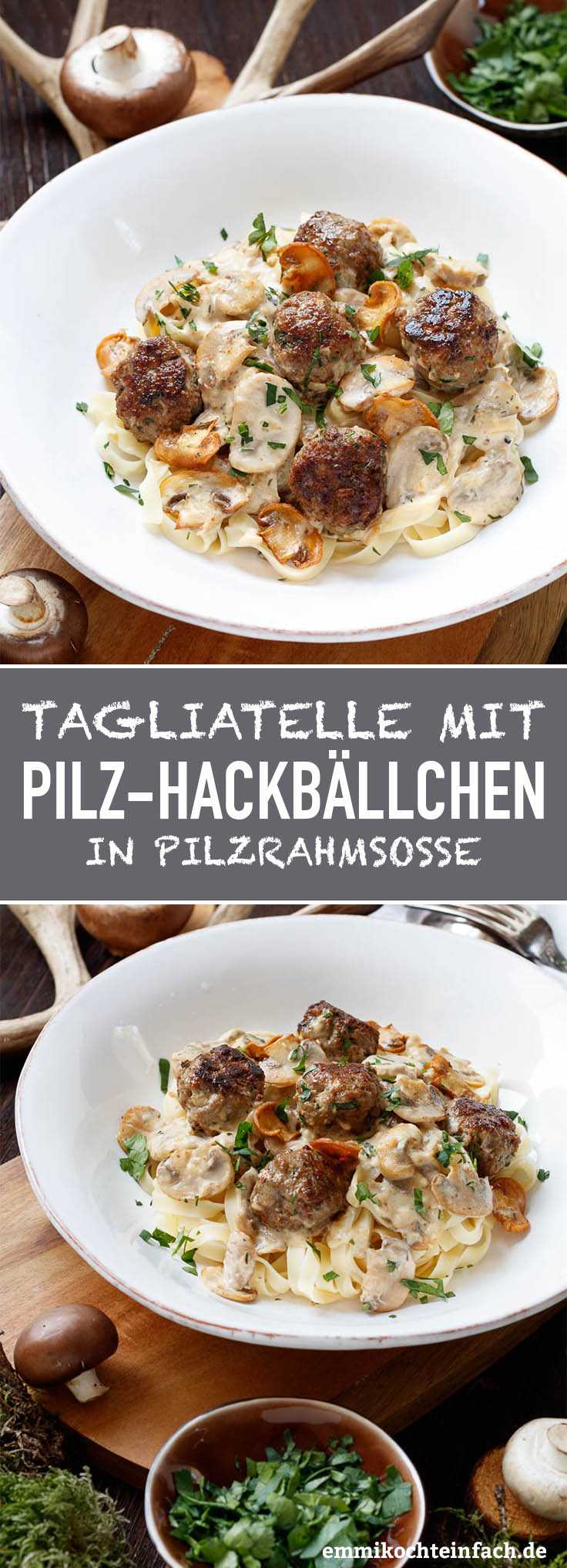 Pilzrahmsoße Mit Pilzen Aus Der Dose Nudeln mit Pilz Hackbällchen in Pilzrahmsoße - emmikochteinfach