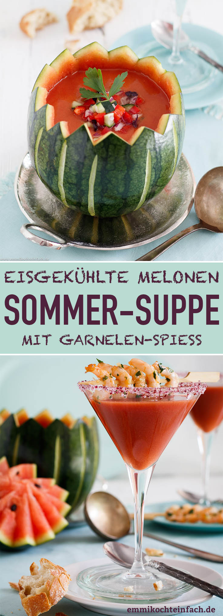 Eisgekühlte Sommersuppe mit Garnelenspiess - www.emmikochteinfach.de