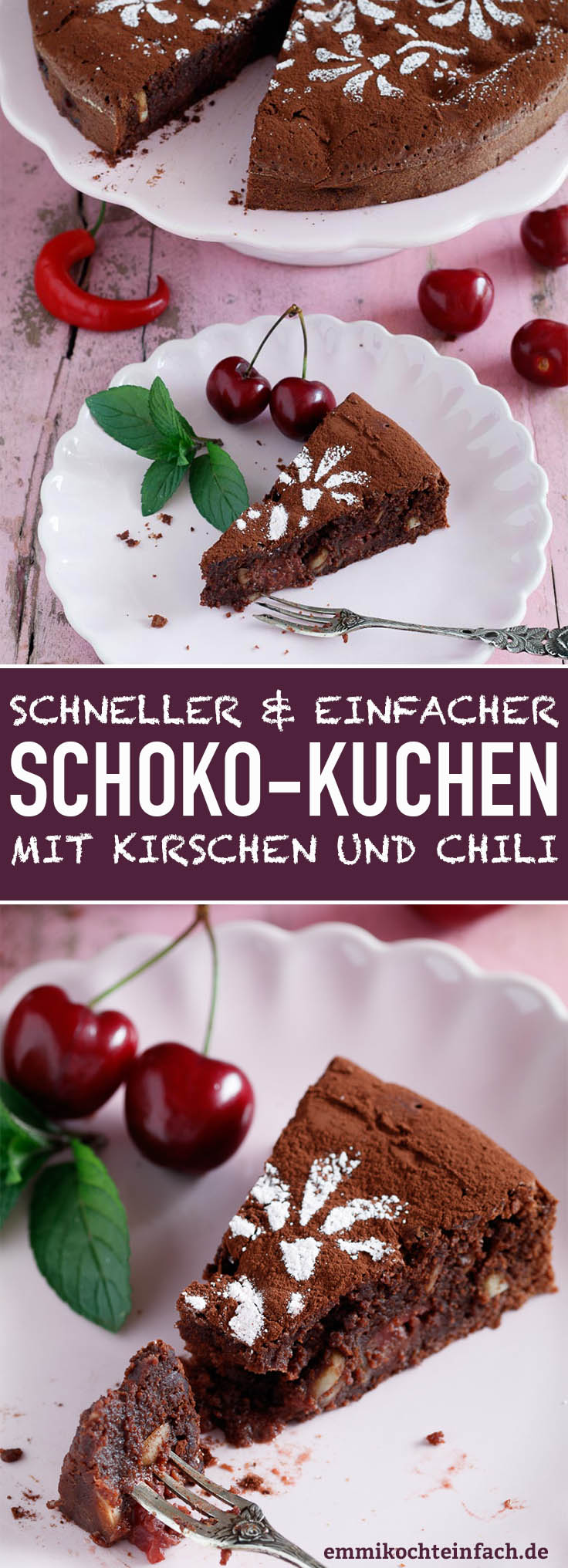 Schokoladenkuchen mit Kirschen und Chili - emmikochteinfach