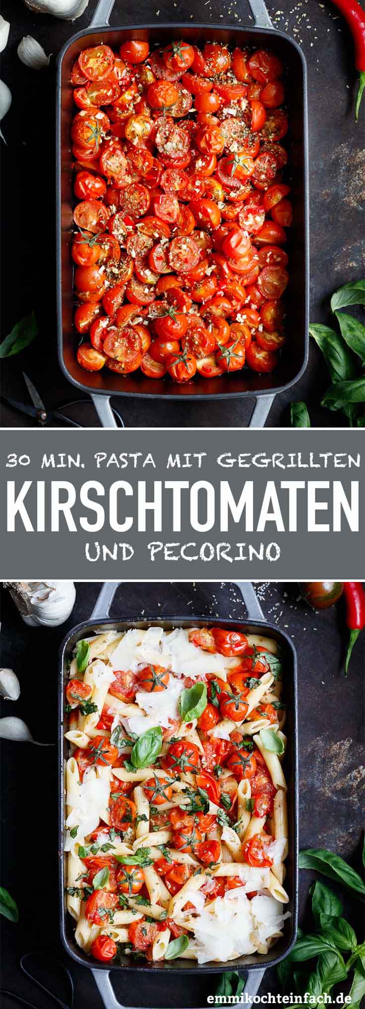 Pasta mit gegrillten Kirschtomaten und Käse - emmikochteinfach Pasta mit gegrillten Kirschtomaten und Käse - emmikochteinfach