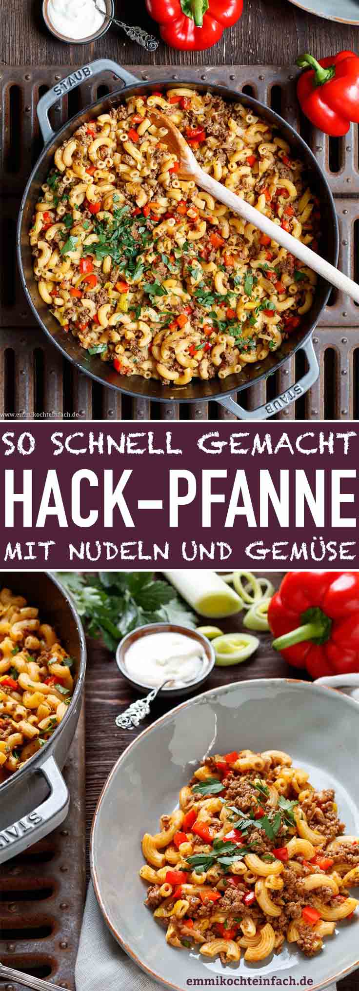 Schnelle Hackpfanne mit Hörnchennudeln &amp; Gemüse - emmikochteinfach