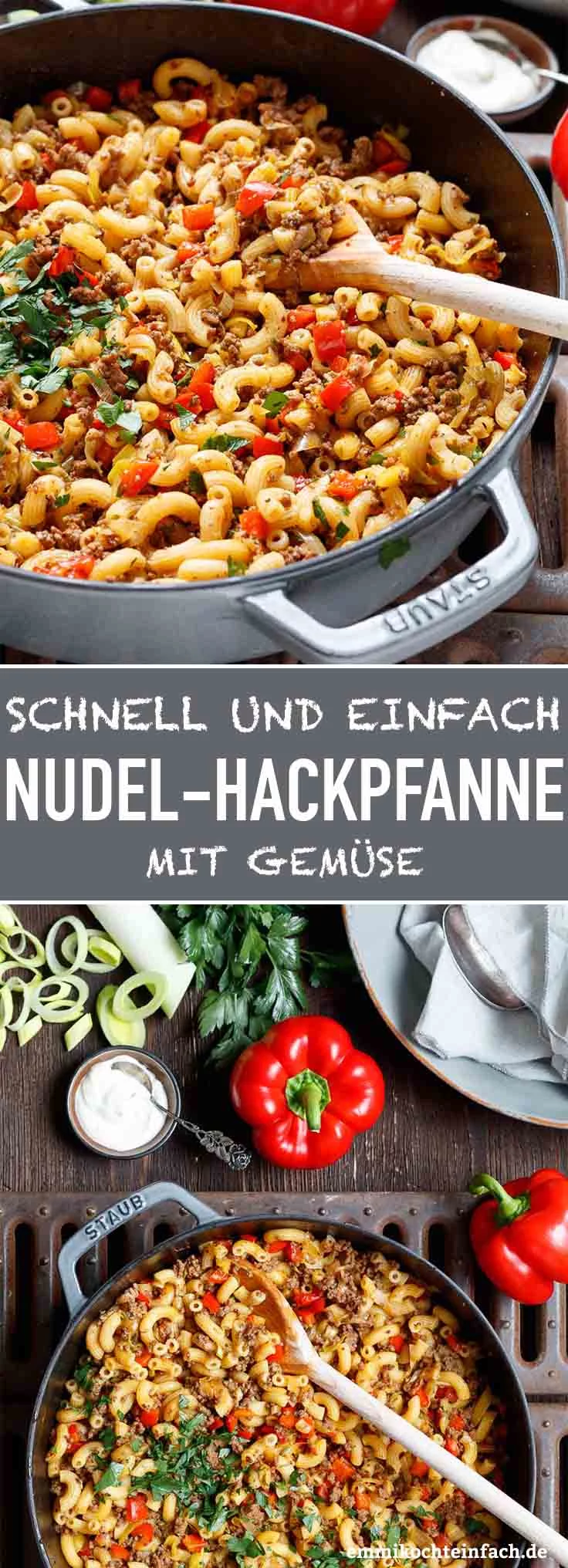 Schnelle Hackpfanne mit Hörnchennudeln und Gemüse - www.emmikochteinfach.de