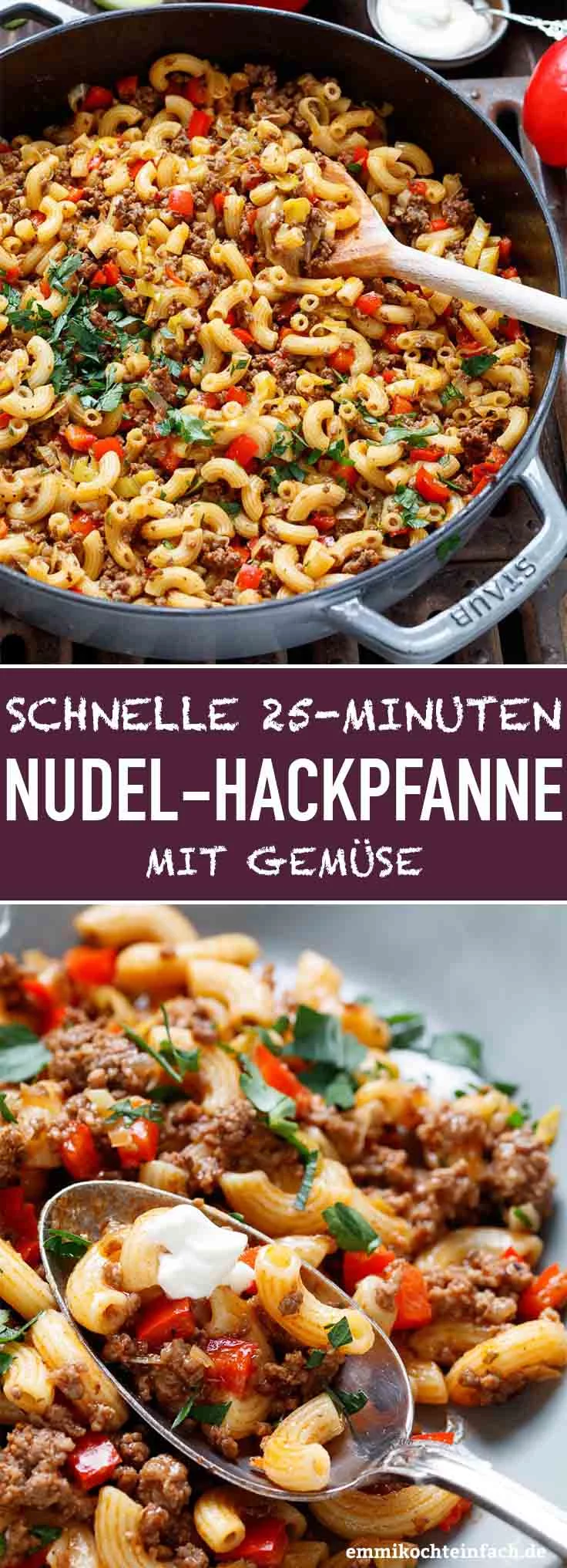 Schnelle Hackfleischpfanne mit Hörnchennudeln - www.emmikochteinfach.de
