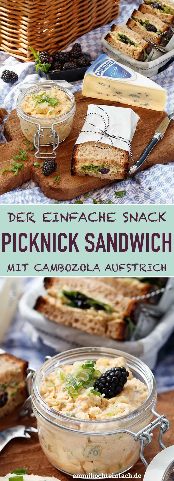 Picknick Sandwich mit cremigem Cambozola Aufstrich - www.emmikochteinfach.de