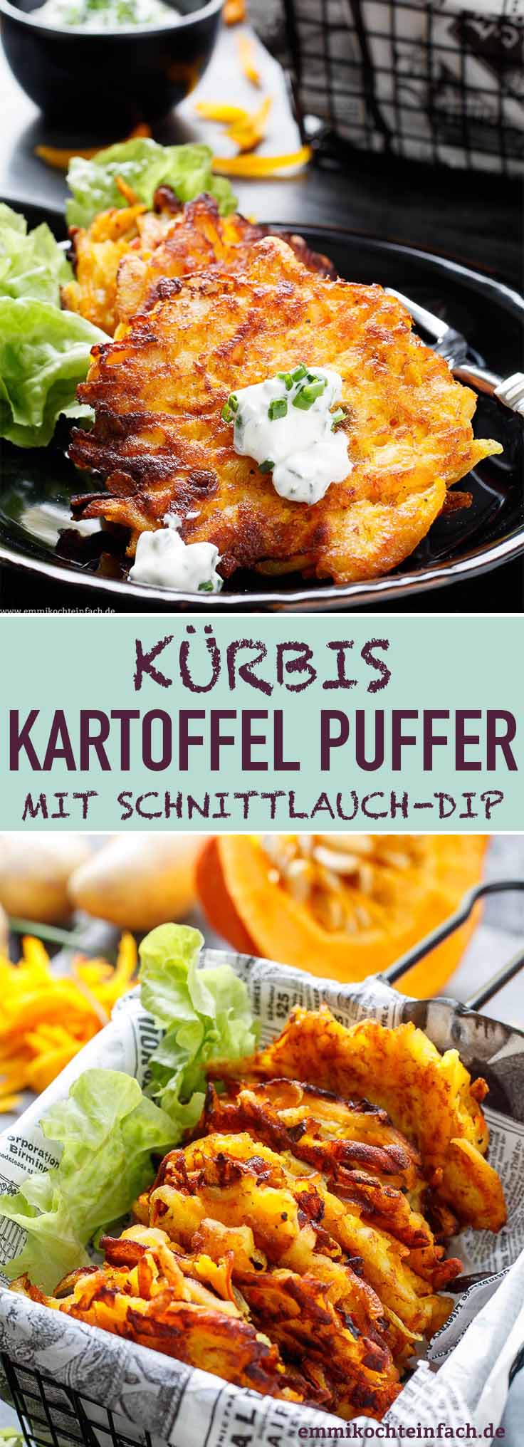 Kurbis Kartoffel Puffer Mit Schnittlauch Dip Emmikochteinfach