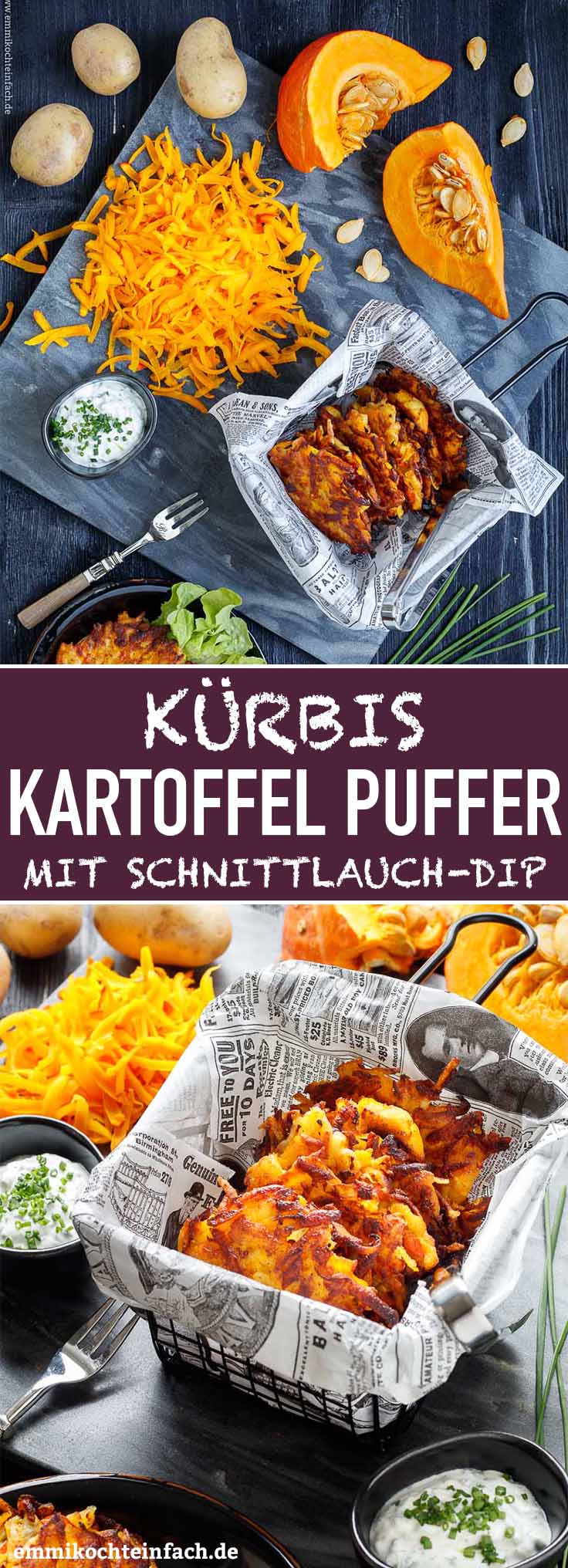 Kurbis Kartoffel Puffer Mit Schnittlauch Dip Emmikochteinfach