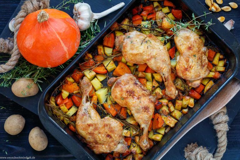 Kürbis Kartoffel Hähnchen aus dem Ofen - emmikochteinfach