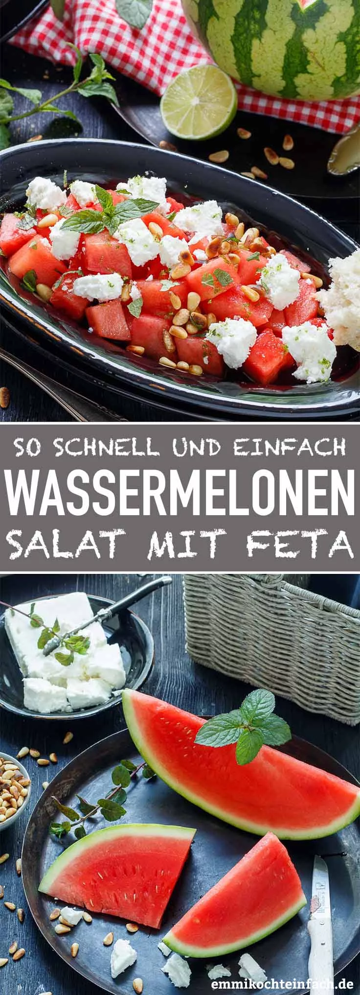 Wassermelonen Salat mit Feta ganz einfach - www.emmikochteinfach.de
