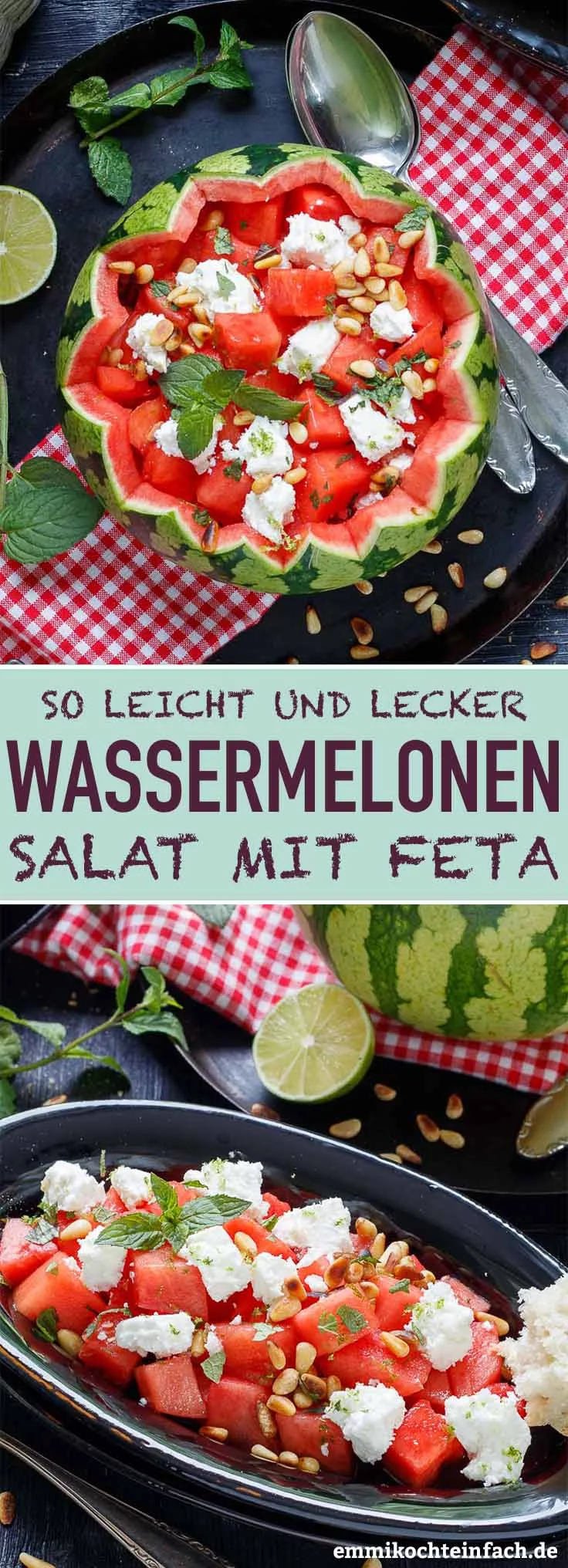 Wassermelonen Salat mit Feta ganz einfach - www.emmikochteinfach.de
