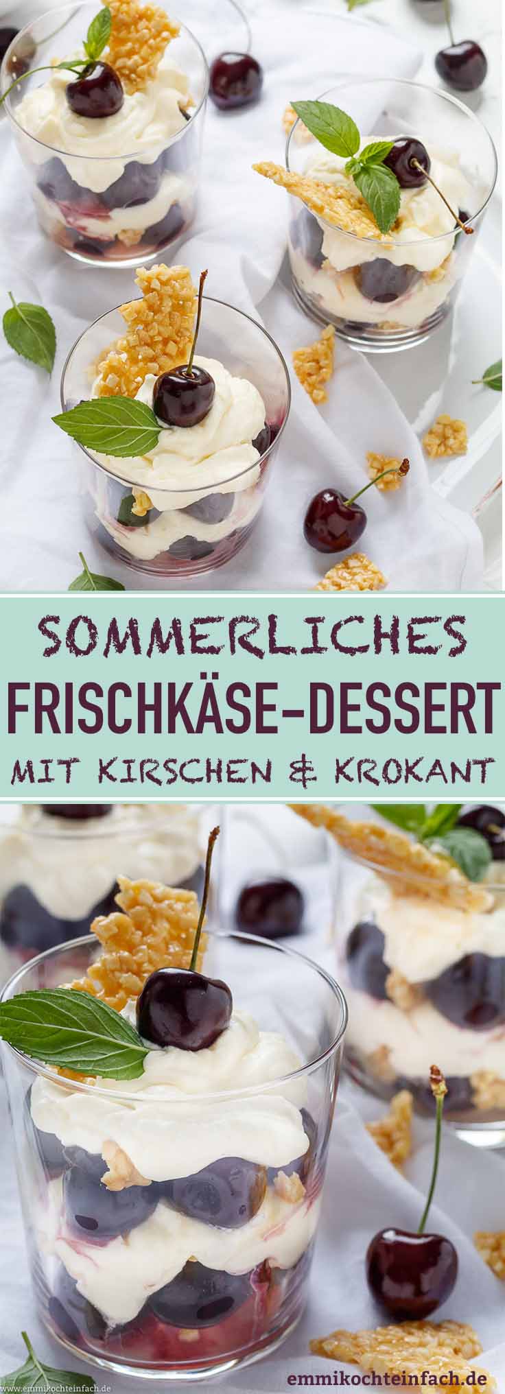 Frischkäse Dessert mit Kirschen und Krokant - emmikochteinfach