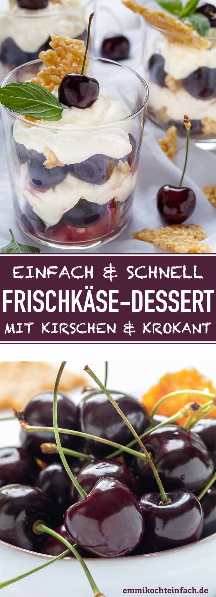 Frischkäse Dessert mit Kirschen und Krokant - emmikochteinfach