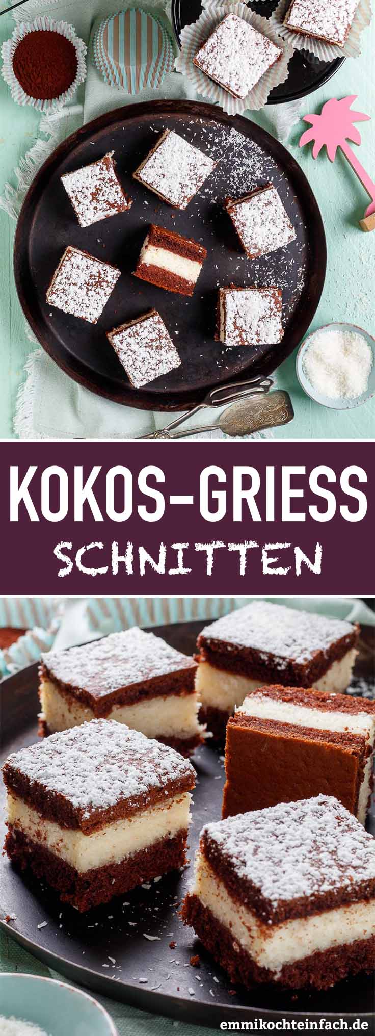 Kokos Grieß Schnitten - saftig lecker - emmikochteinfach