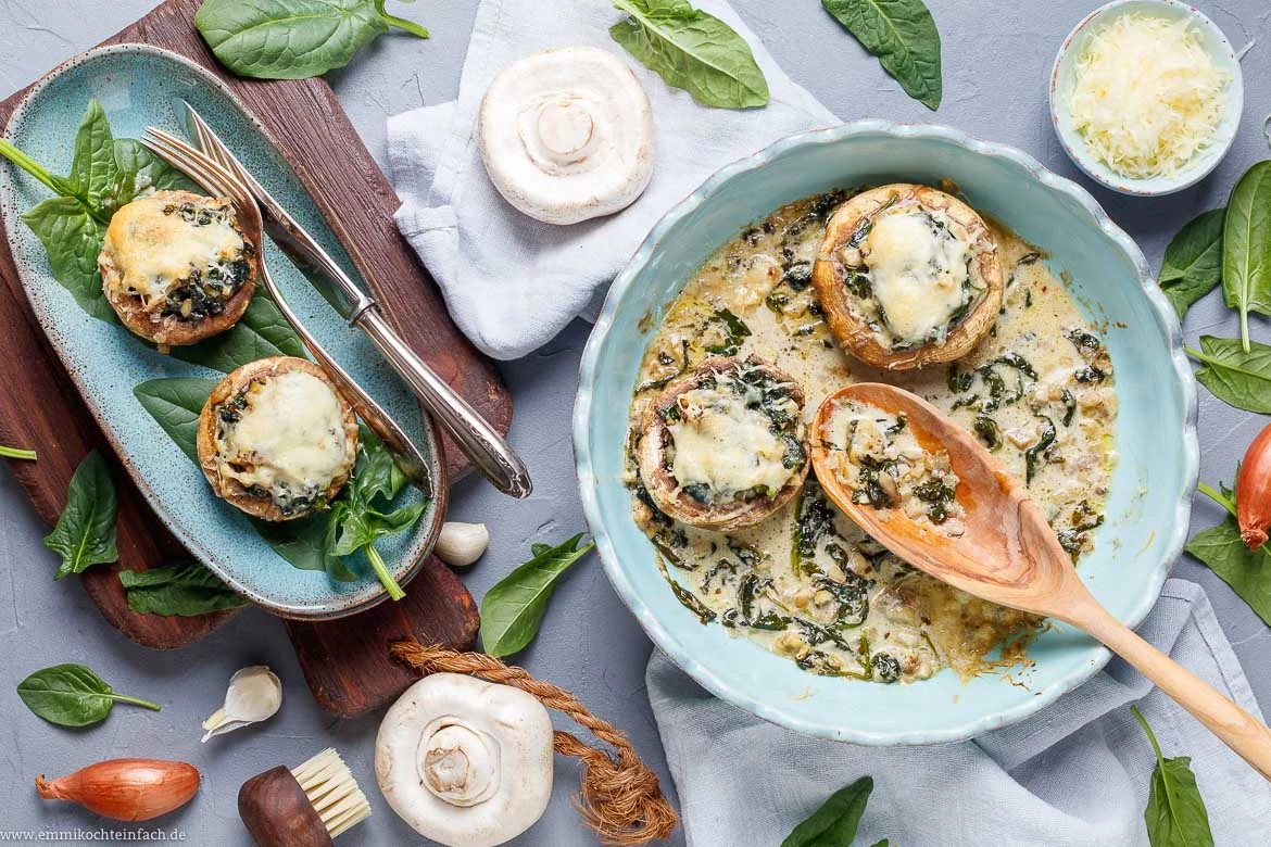 Gefüllte Champignons mit Spinat Rezept
