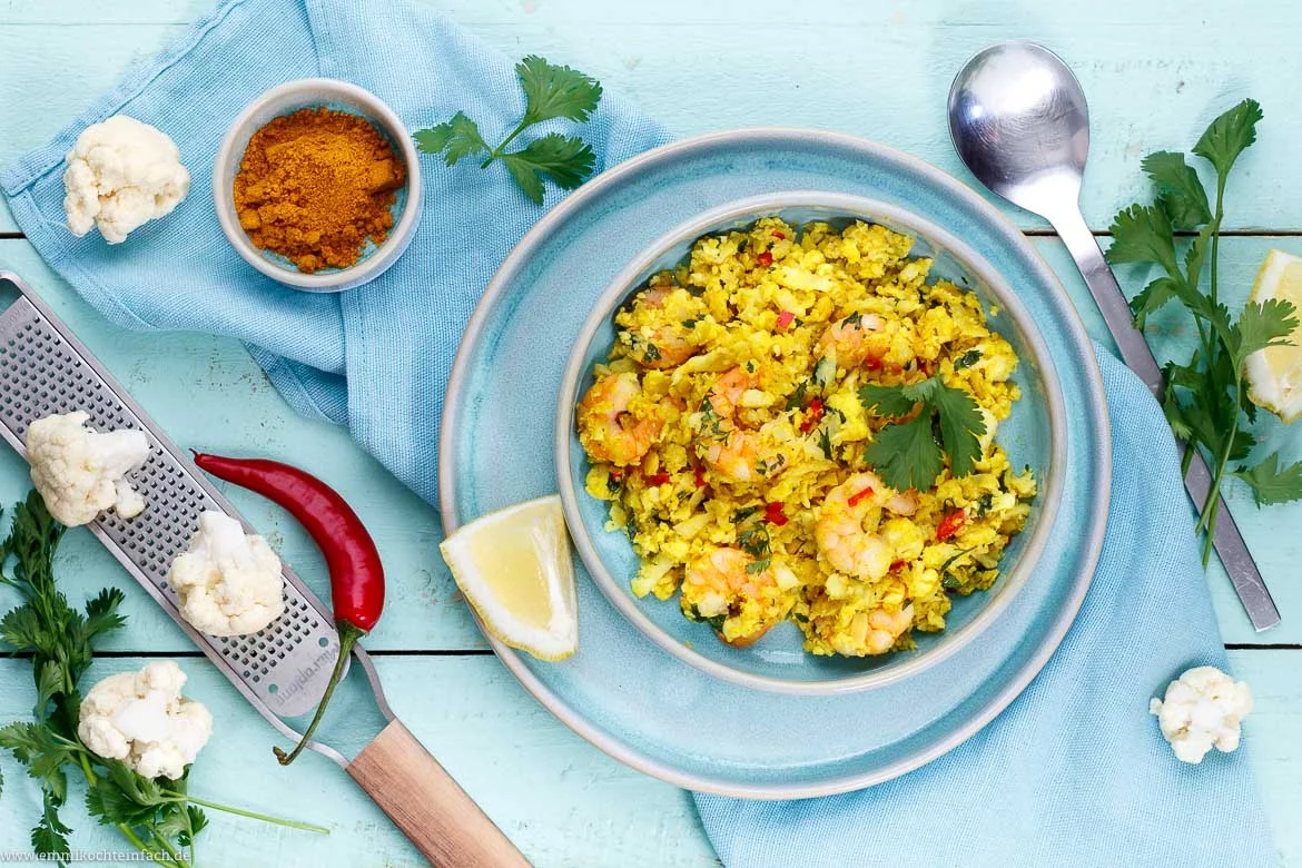 Blumenkohl Couscous mit Garnelen - www.emmikochteinfach.de