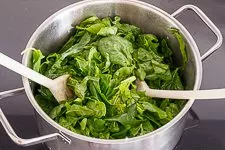 Frischen Spinat für die Spinatlasagne zubereiten