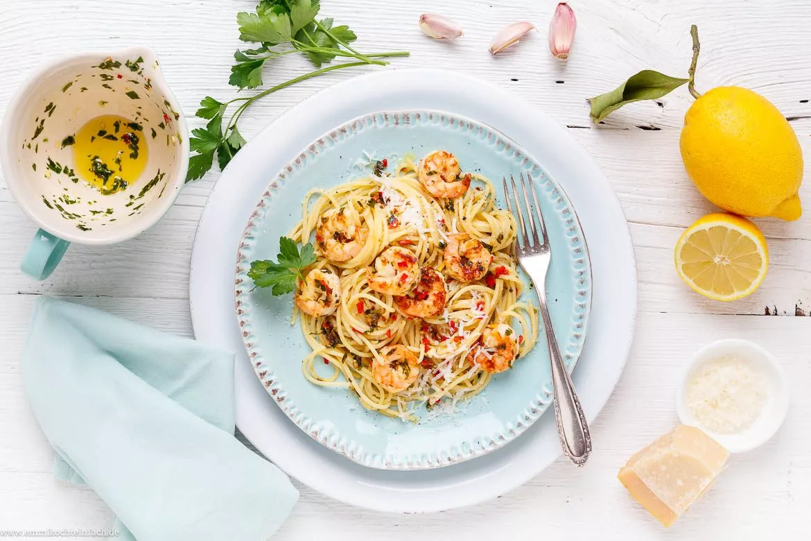 Rezept für Spaghetti mit Garnelen