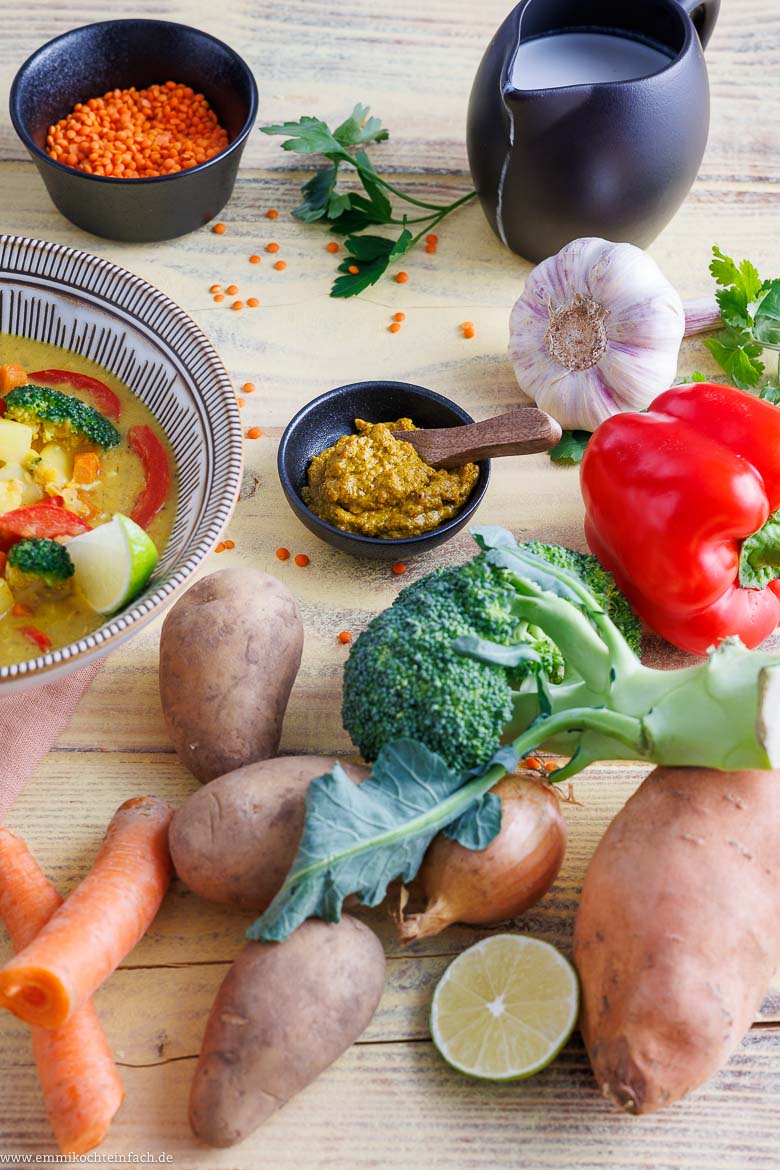 Zutaten für das gesunde, milde Curry