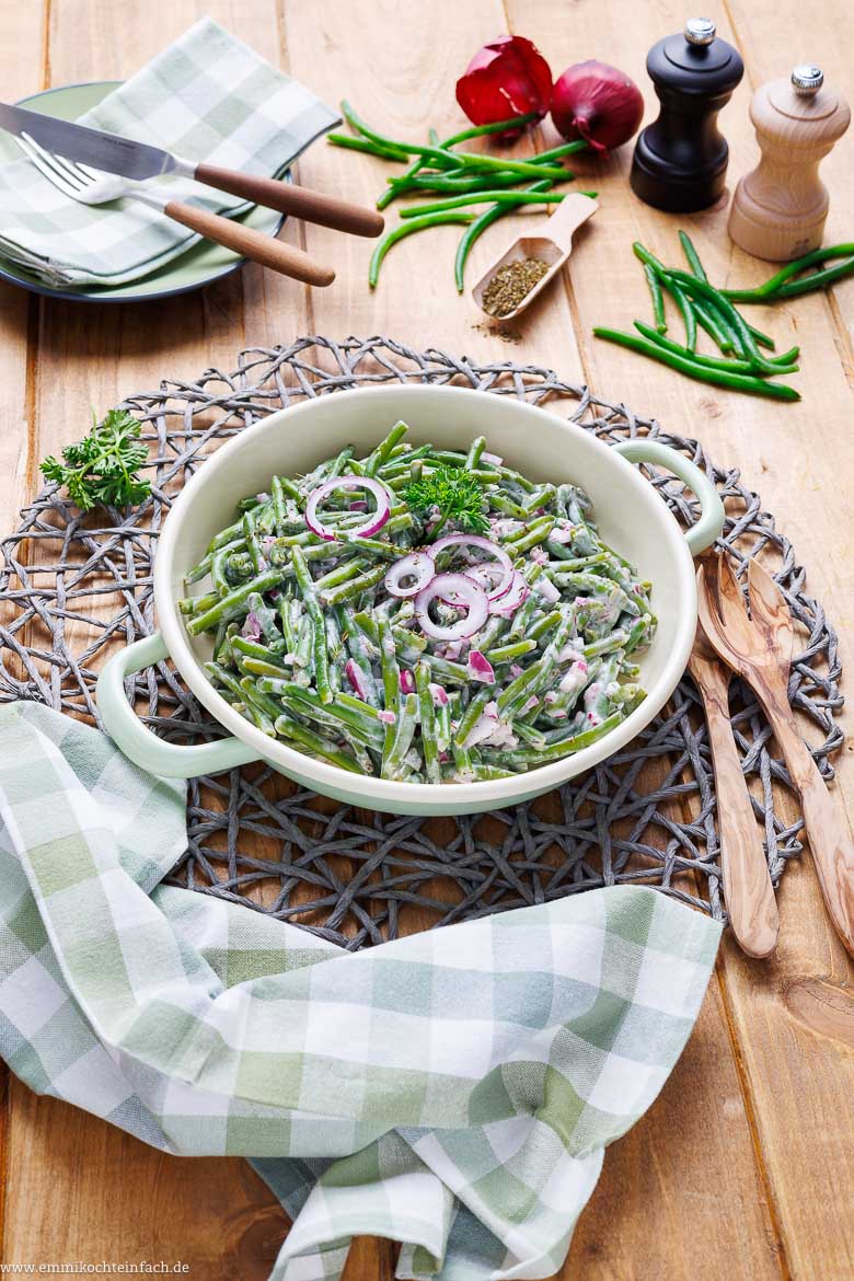 Bohnensalat mit grünen Bohnen und cremigem Dressing