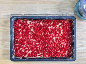 Johannisbeeren auf dem Kuchen verteilen