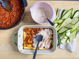 Zucchini Lasagne schichten