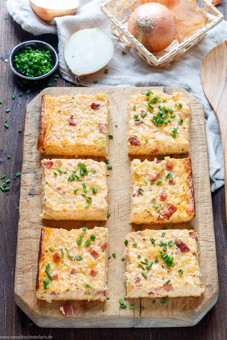 Der herzhafte Kuchen mit Zwiebeln und Speck
