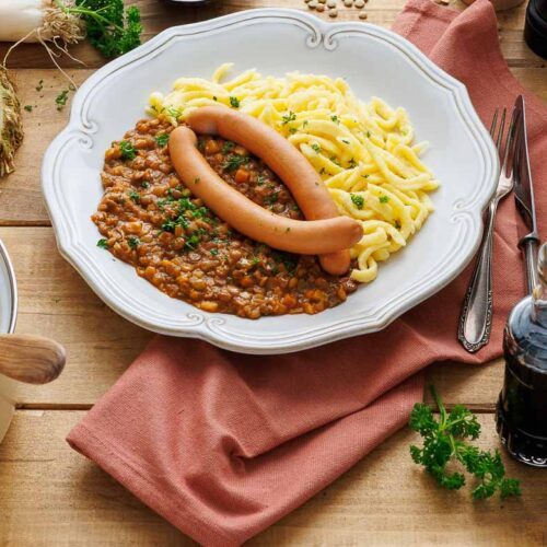Schwäbische Linsen mit Spätzle