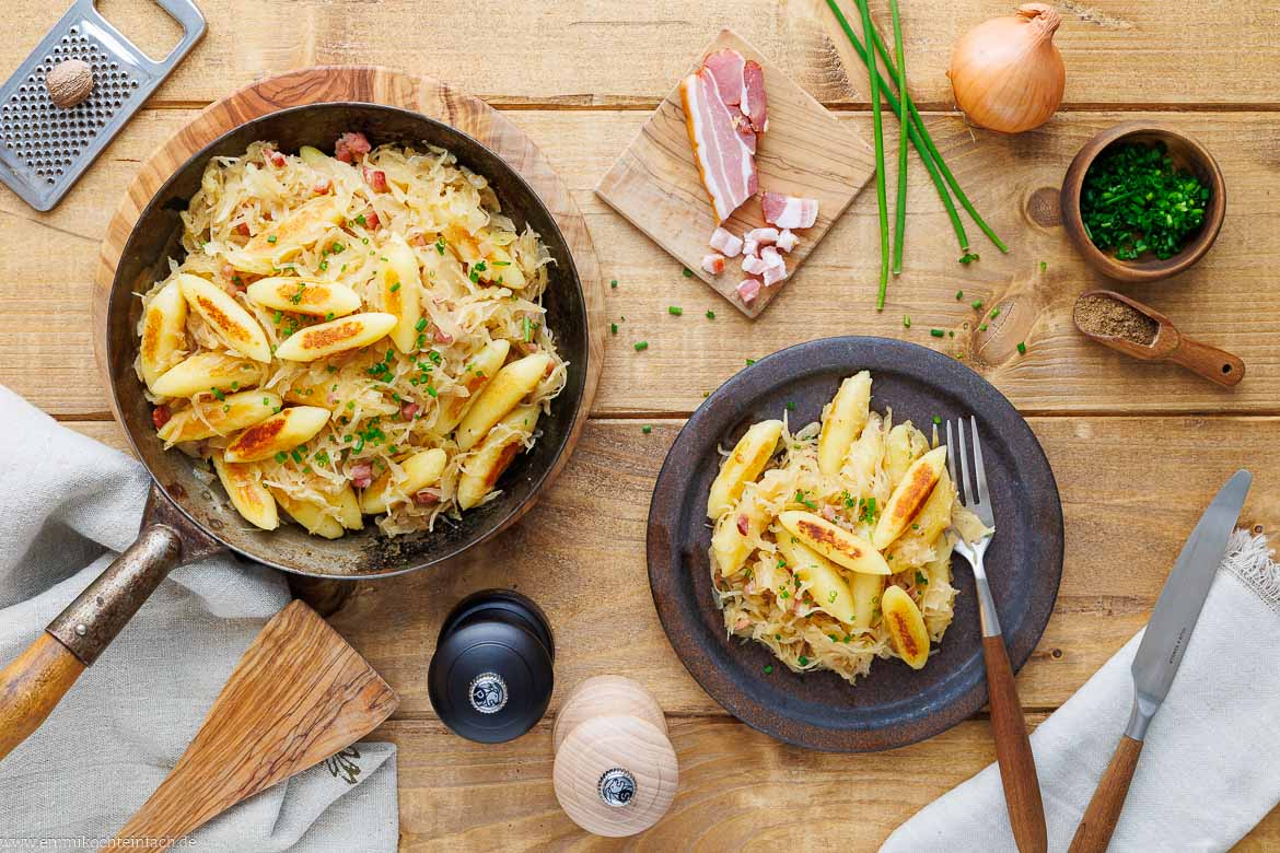 Schupfnudeln mit Sauerkraut und Speck