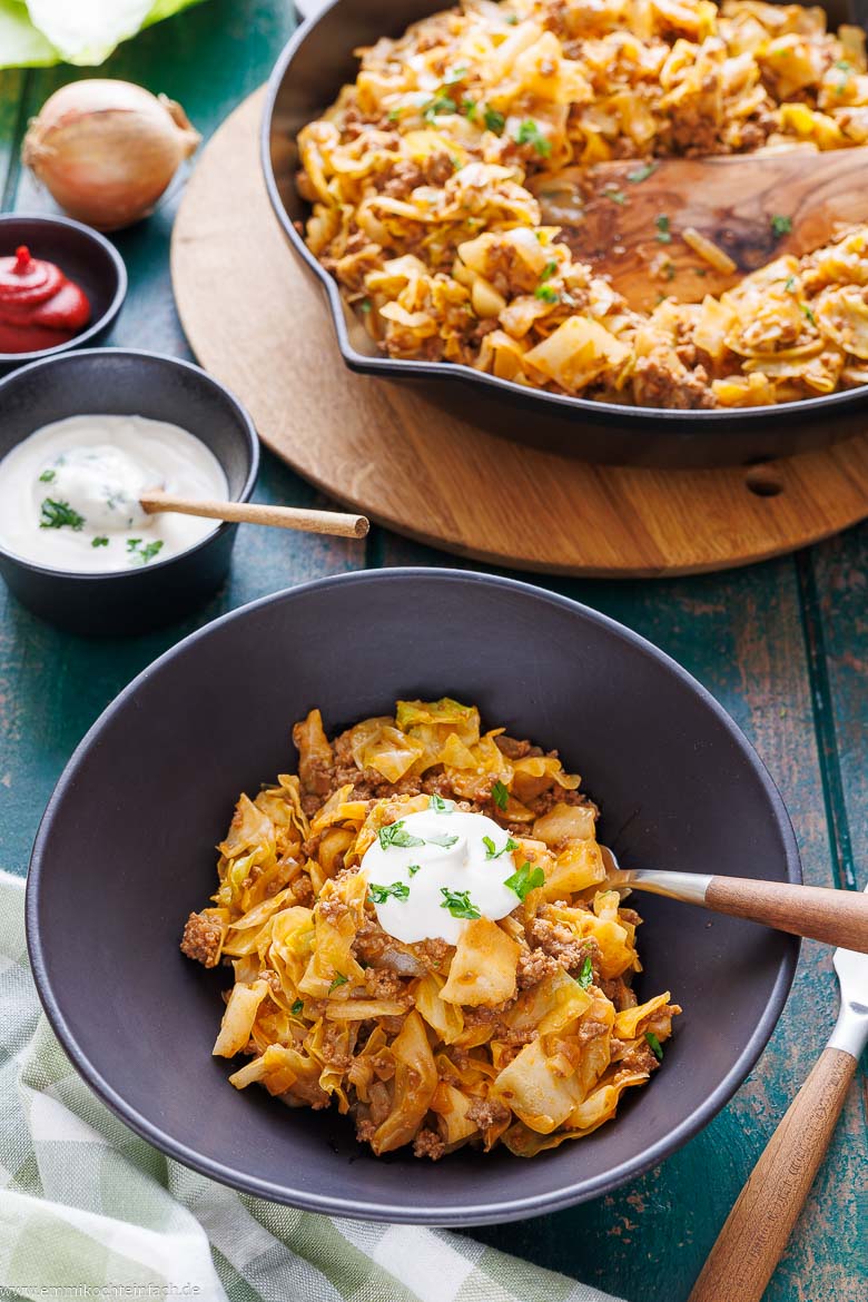 Spitzkohlpfanne mit Hack, ein perfektes Feierabendessen