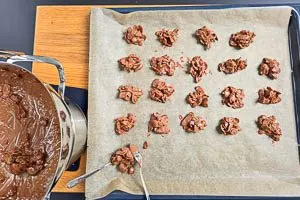 In kleine Häufchen portionieren und abkühlen lassen.