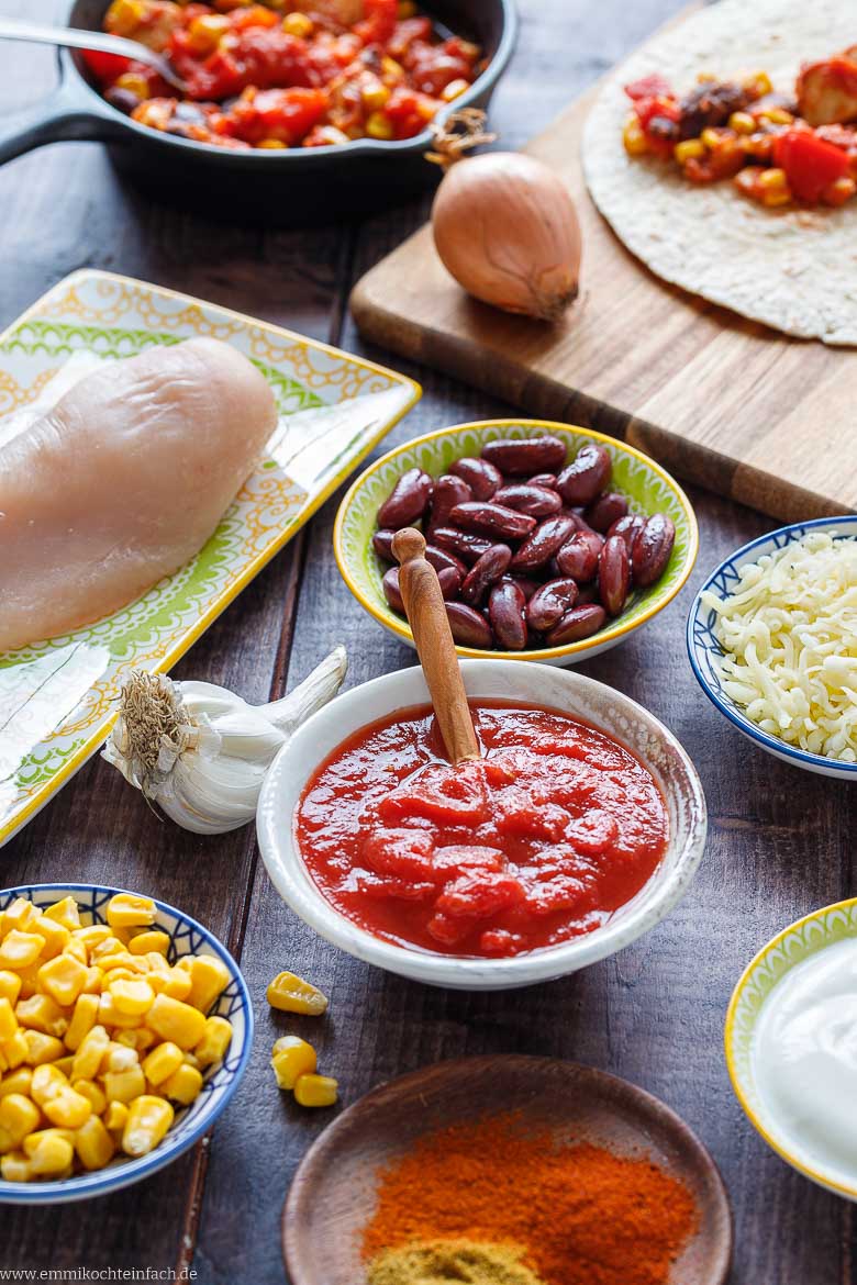 Zutaten für mexikanische Enchiladas
