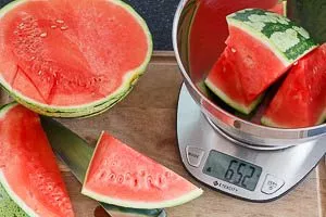 Melone schneiden und 1,5 kg Fruchtfleisch abwiegen.