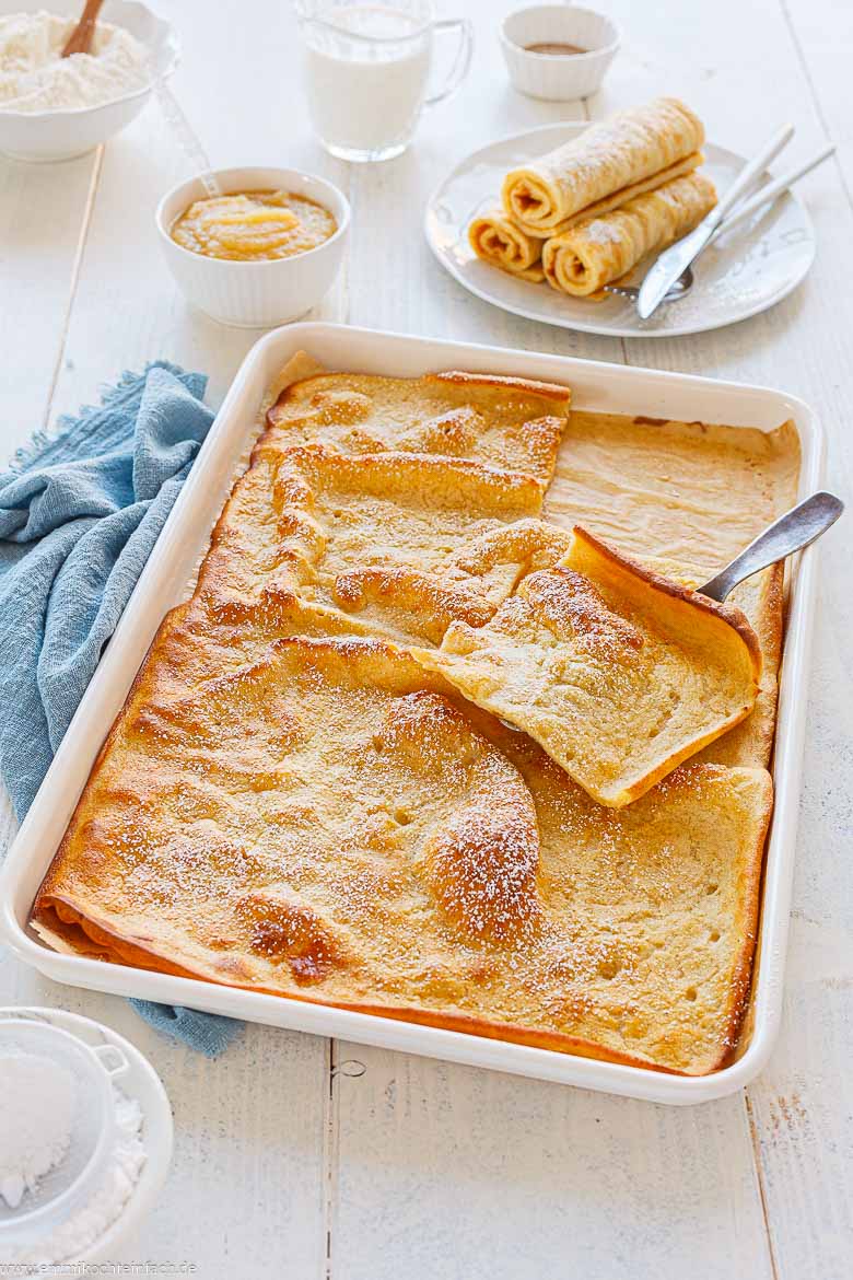 Perfekt fürs Frühstück, Mittag- oder Abendessen: Pfannkuchen vom Blech