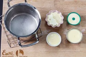 Schälchen mit kaltem Wasser auspressen und anschließend mit der Panna Cotta befüllen und 4-5 Stunden auskühlen lassen.
