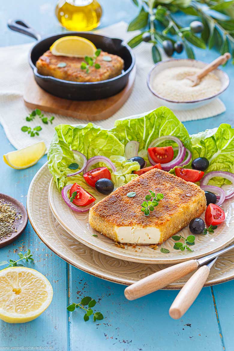 W&uuml;rziger Saganaki-K&auml;se nach griechischer Art