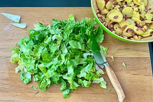 Endiviensalat waschen, trocknen und schneiden