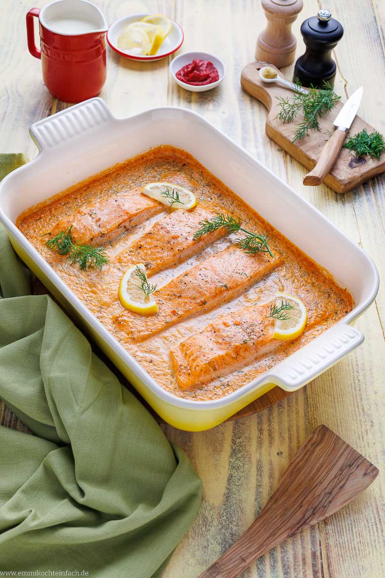 Lachs-Gratin mit cremiger Sahnesoße