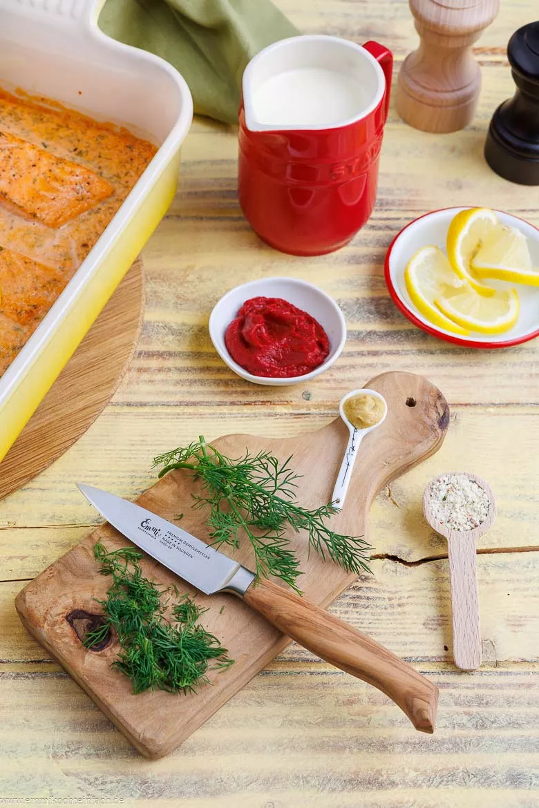 Zutaten für Lachs-Sahne-Gratin