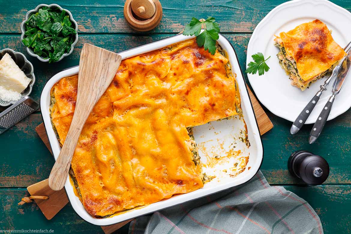 Rezept für Lachs-Spinat-Lasagne