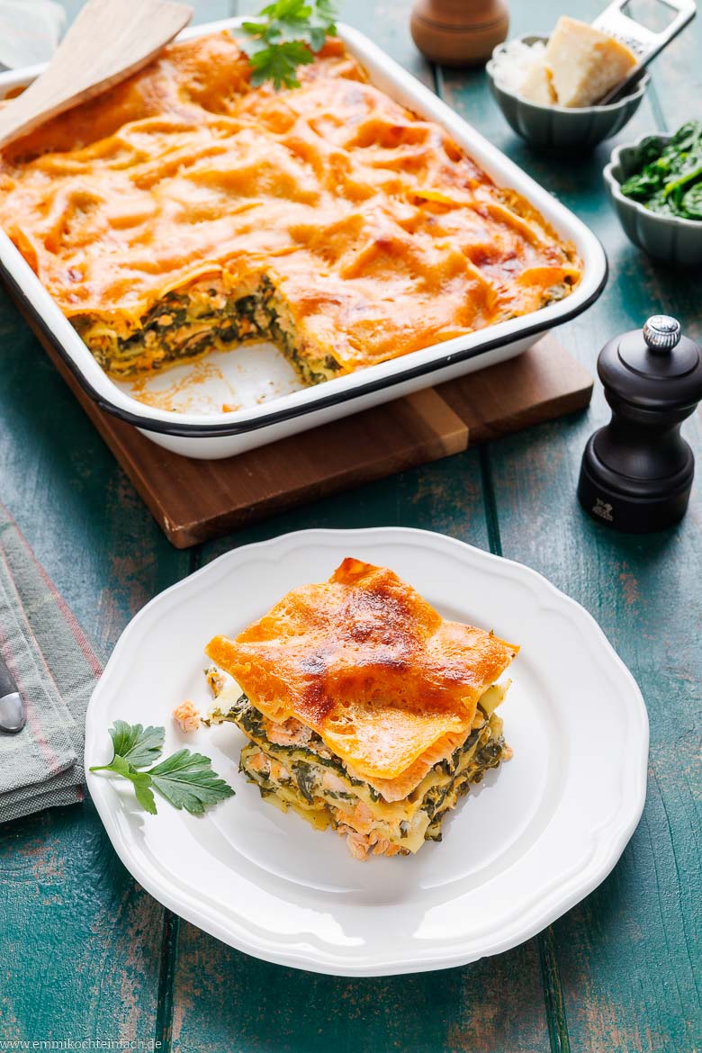 Einfache Lachs-Spinat-Lasagne