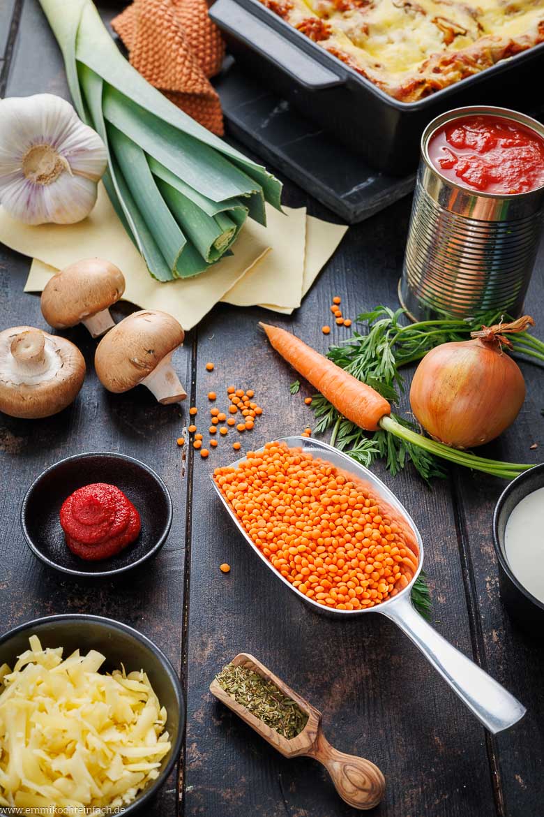 Zutaten f&uuml;r die Lasagne mit roten Lisen