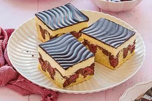 Donauwelle vorsichtig in St&uuml;cke geschnitten servieren