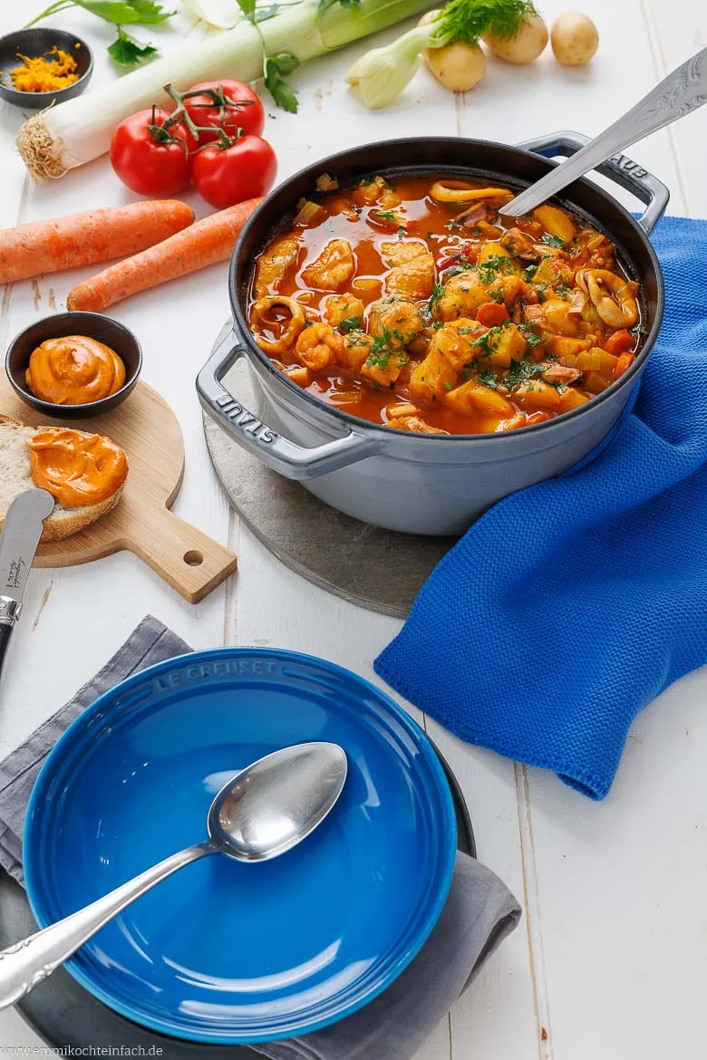 Franz&ouml;sische Bouillabaisse mit Rouille und Croutons