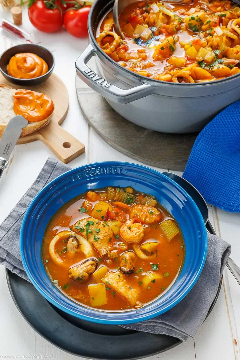 Franz&ouml;sische Bouillabaisse mit Rouille und Croutons