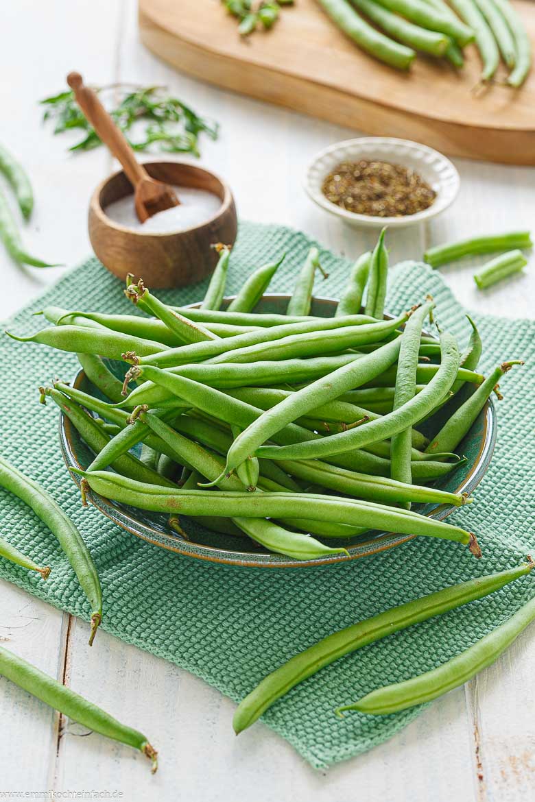 Zutaten zum gr&uuml;ne Bohnen kochen