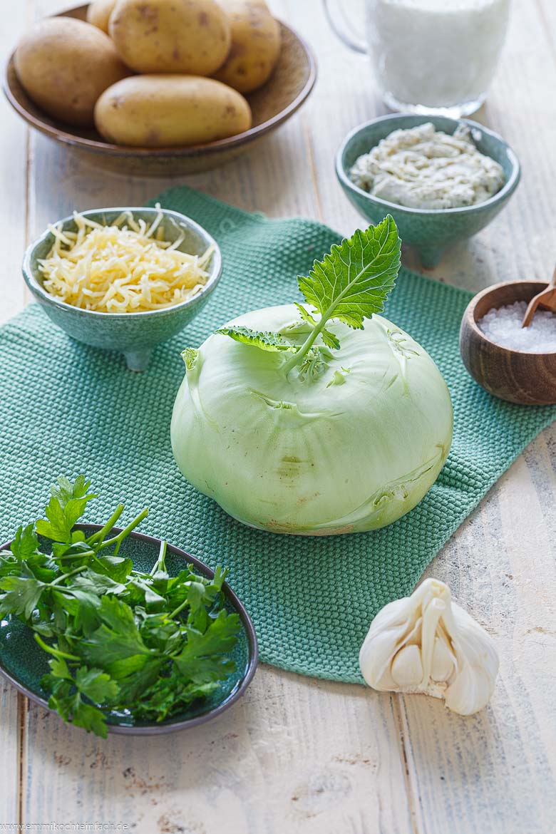 Zutaten f&uuml;r Kohlrabi-Auflauf