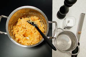 Die Milch-Butter-Mischung hineingeben, vermengen und abschmecken.