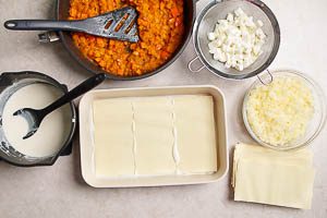 K&uuml;rbislasagne schichten
